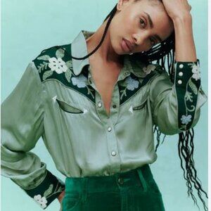 NWT THE GREAT Western Heritage Womens Shirt Dried Sage Size 3